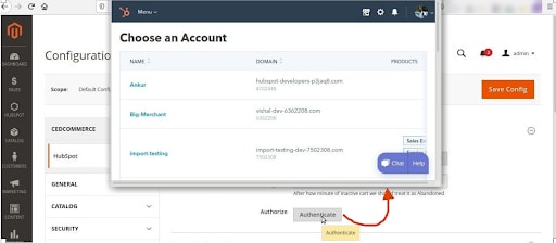 Account Credentials window - HubSpot Magento Integration